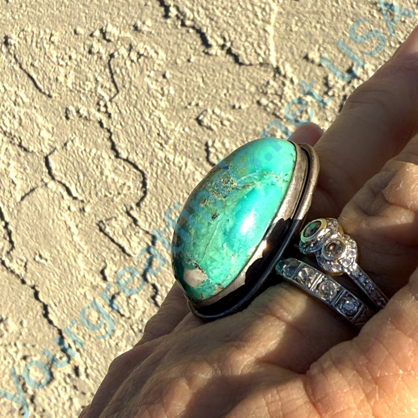 Big Chunky Sterling Silver & Quartz Included Turquoise Ring Size 8.75 Ring