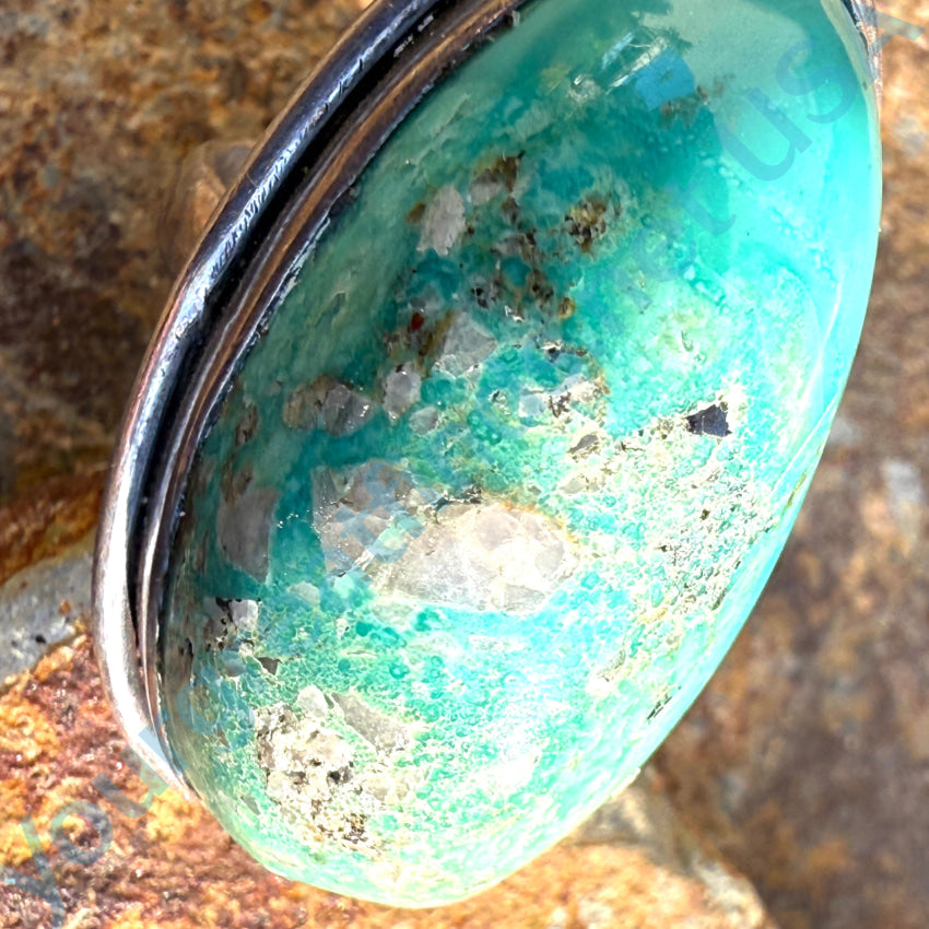 Big Chunky Sterling Silver & Quartz Included Turquoise Ring Size 8.75 Ring