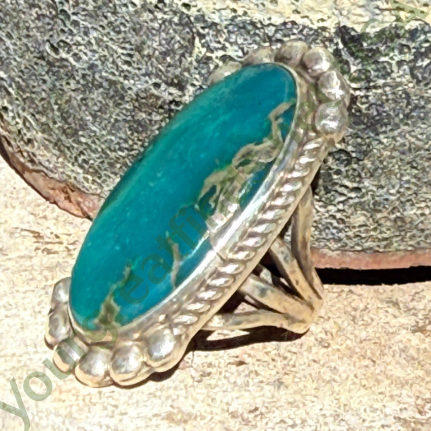 Big & Early Navajo Ring Sterling Silver & Teal Chrysocolla 4 1/4 ring