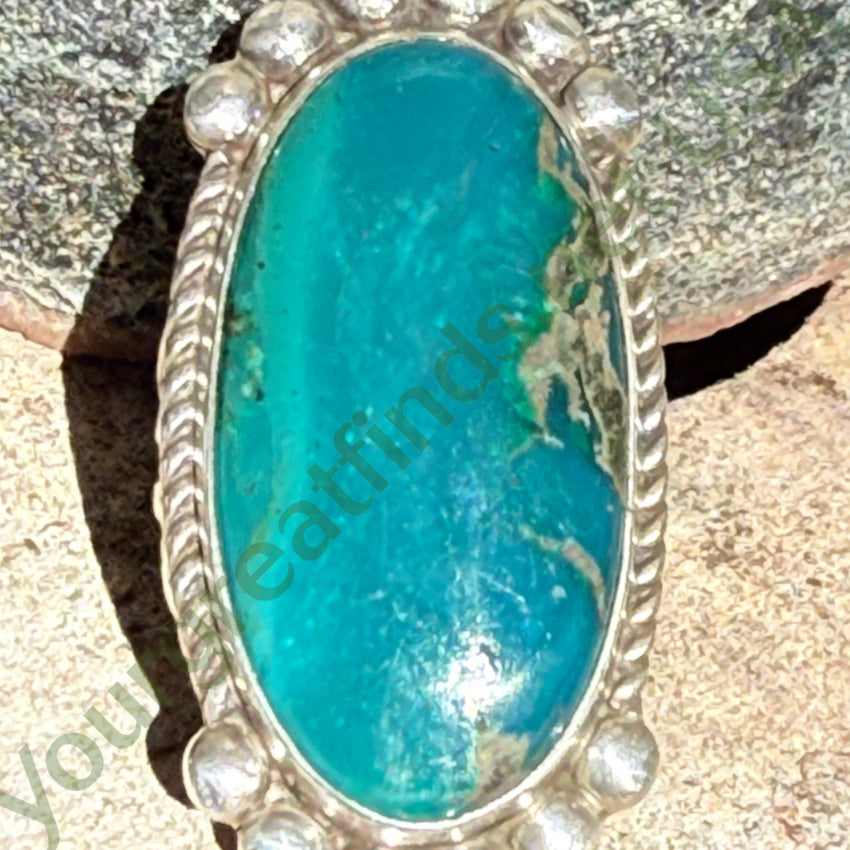 Big & Early Navajo Ring Sterling Silver & Teal Chrysocolla 4 1/4 ring