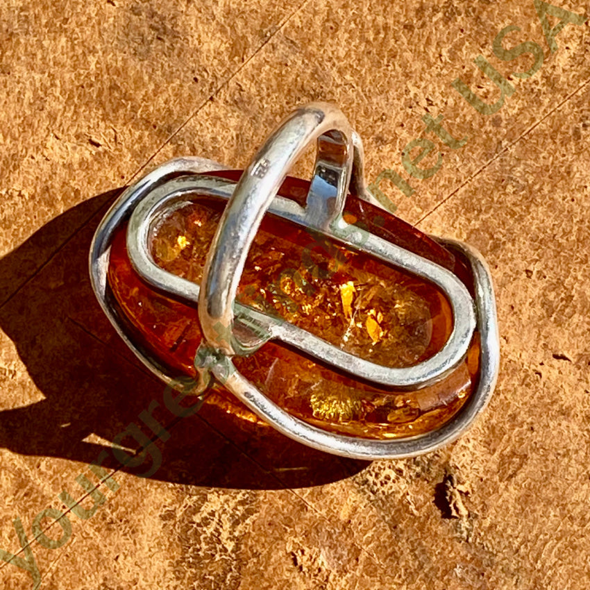 Big Ol Polish Sterling Silver Ring Baltic Amber Size 8 Vintage