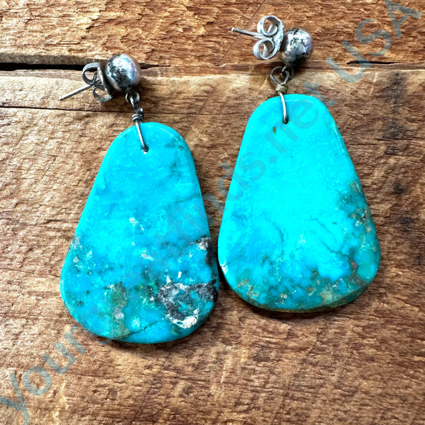 Big Turquoise Slab Pierced Post Earrings Earrings