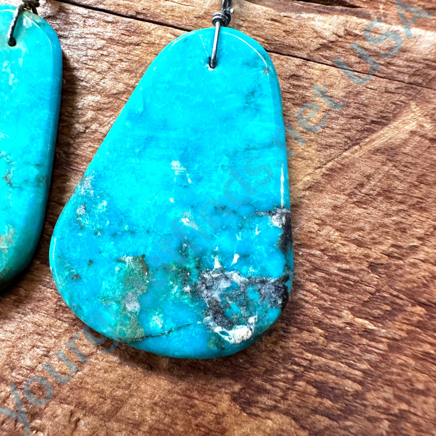 Big Turquoise Slab Pierced Post Earrings Earrings