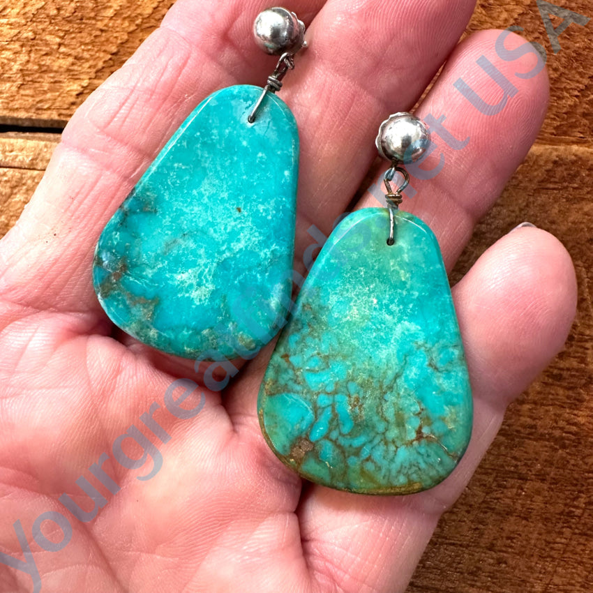 Big Turquoise Slab Pierced Post Earrings Earrings