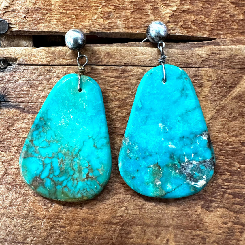 Big Turquoise Slab Pierced Post Earrings Earrings