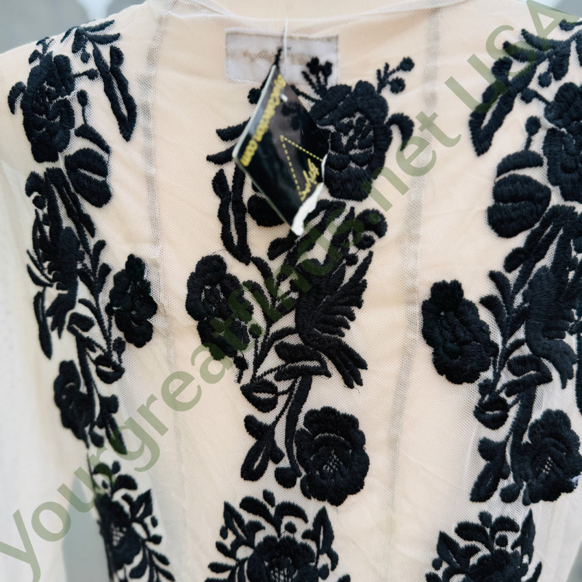 Black Embroidered off-White Tulle Maxi Dress Biya By Johnny Was NWT dress