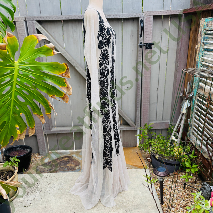Black Embroidered off-White Tulle Maxi Dress Biya By Johnny Was NWT dress