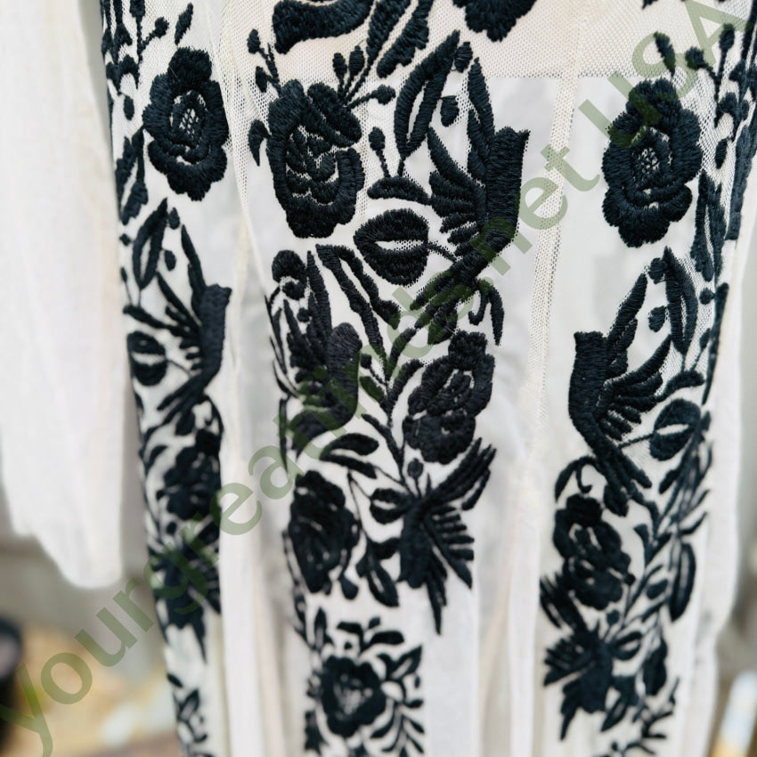 Black Embroidered off-White Tulle Maxi Dress Biya By Johnny Was NWT dress