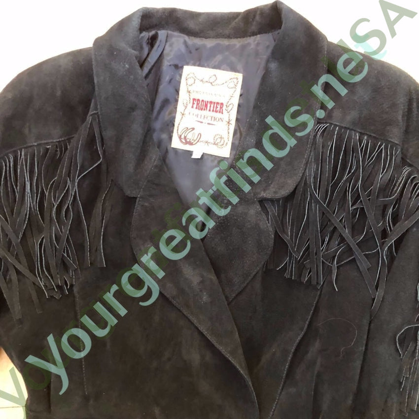 Black Suede Fringed Leather Jacket Frontier Collection M Yourgreatfinds