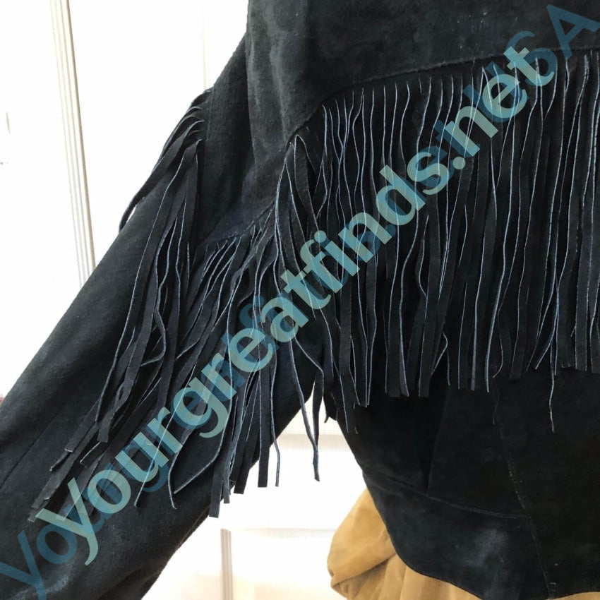 Black Suede Fringed Leather Jacket Frontier Collection M Yourgreatfinds