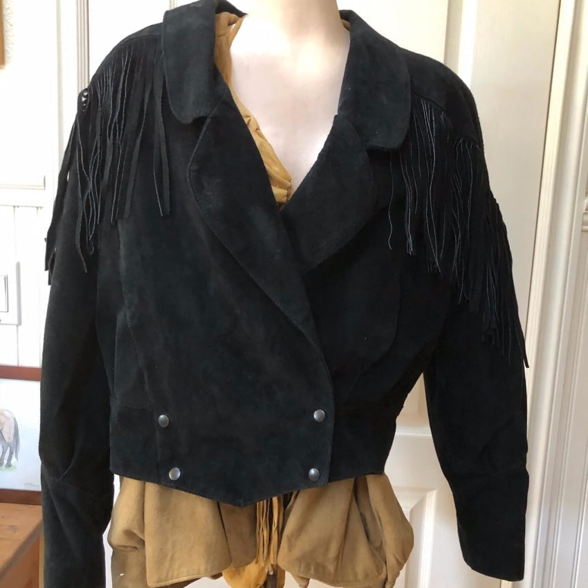Black Suede Fringed Leather Jacket Frontier Collection M Yourgreatfinds