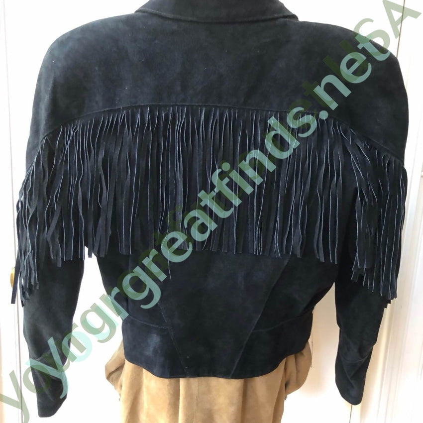 Black Suede Fringed Leather Jacket Frontier Collection M Yourgreatfinds