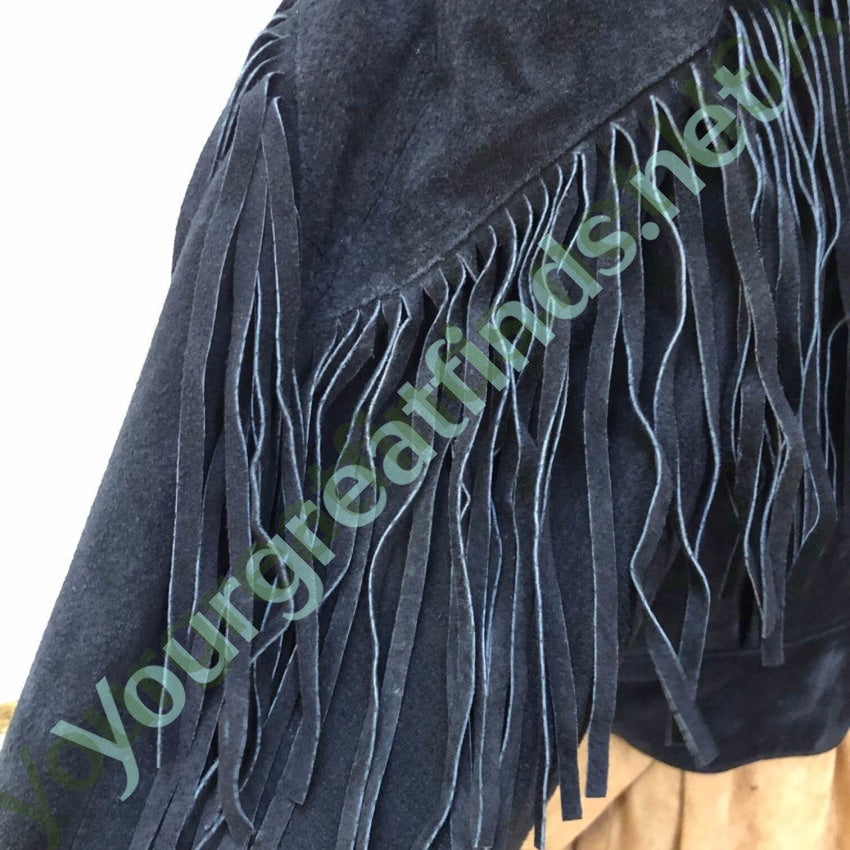 Black Suede Fringed Leather Jacket Frontier Collection M Yourgreatfinds
