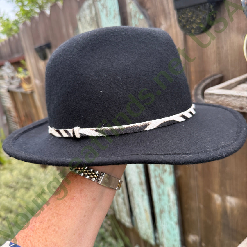 Black Wool Fedora Hat Zebra Band Hat Attack New York hat
