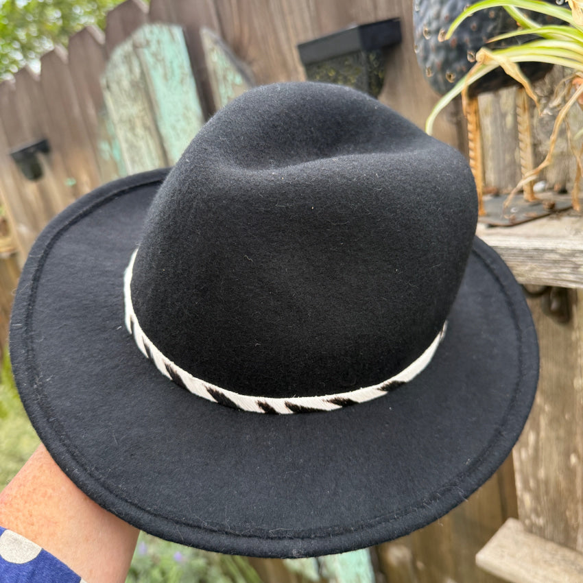 Black Wool Fedora Hat Zebra Band Hat Attack New York hat