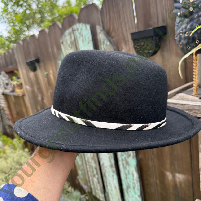 Black Wool Fedora Hat Zebra Band Hat Attack New York hat