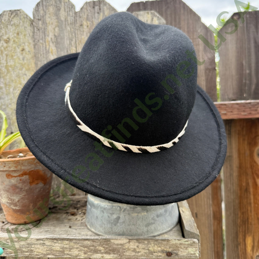 Black Wool Fedora Hat Zebra Band Hat Attack New York hat