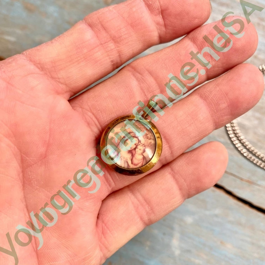 Blessed Mother and Child Devotional Metal Pendant Vintage Yourgreatfinds