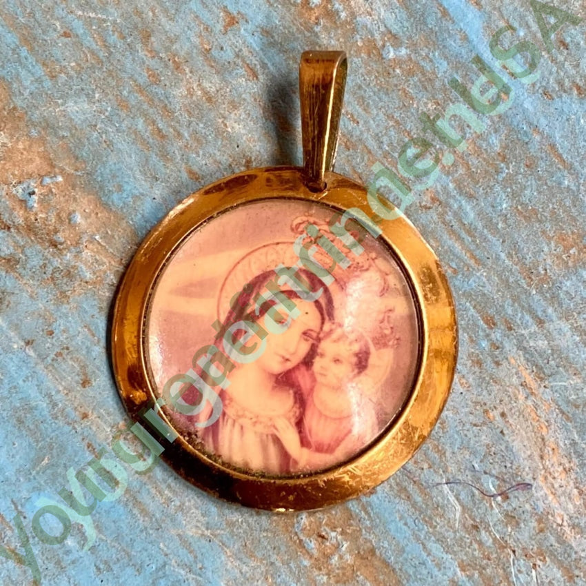 Blessed Mother and Child Devotional Metal Pendant Vintage Yourgreatfinds