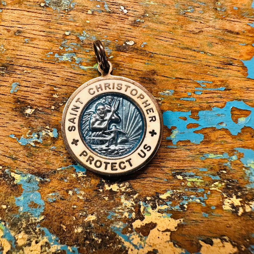 Blue & White Enameled Surfer St. Christopher Pendant Pendant