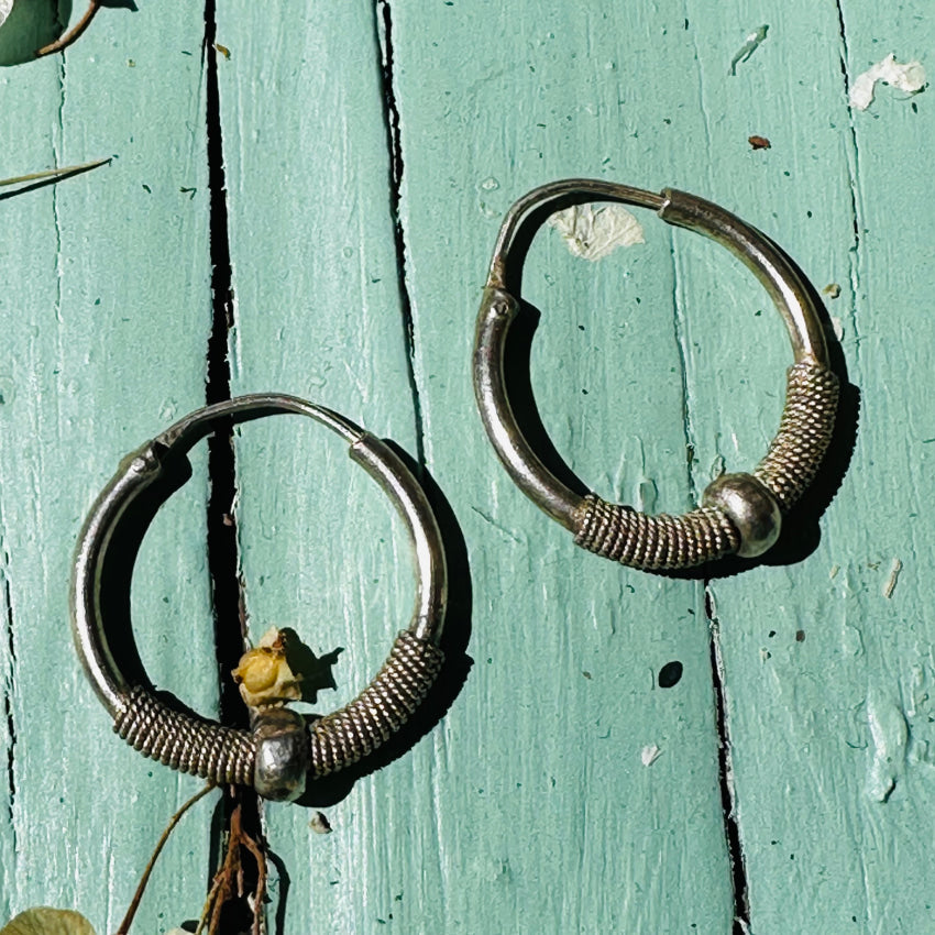 Boho Sterling Silver Hoop Pierced Earrings