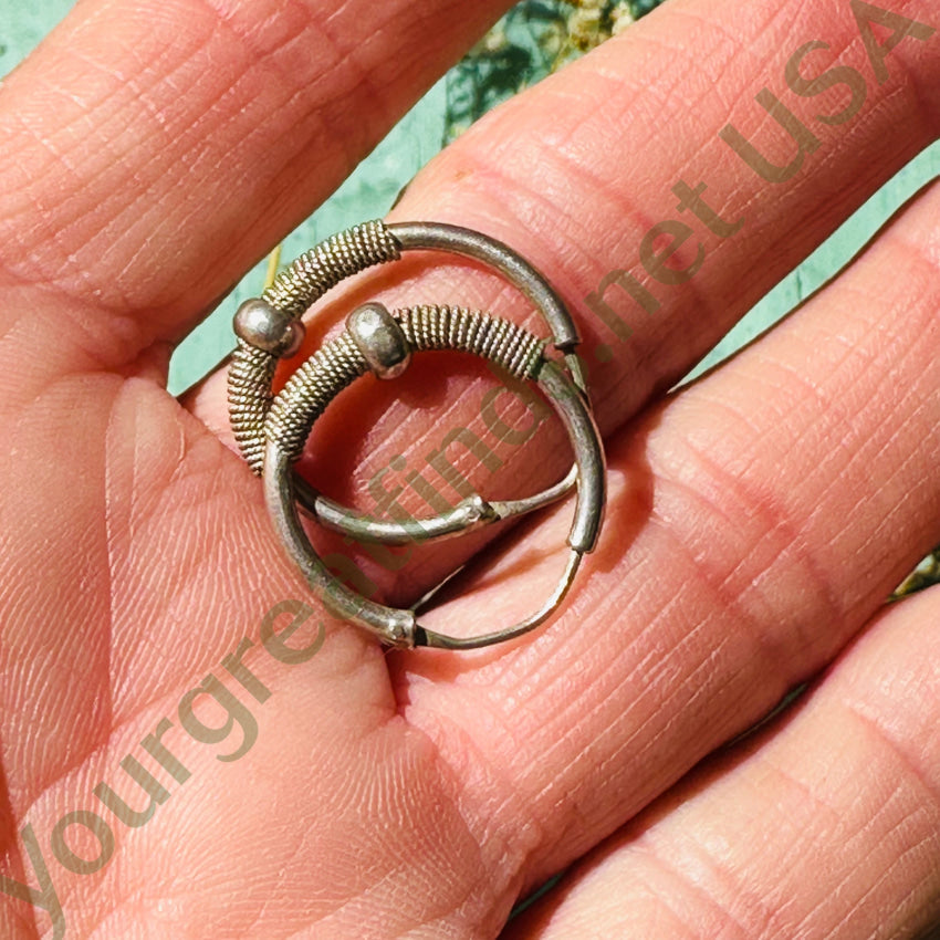 Boho Sterling Silver Hoop Pierced Earrings