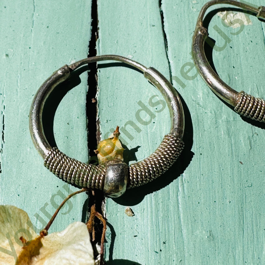 Boho Sterling Silver Hoop Pierced Earrings