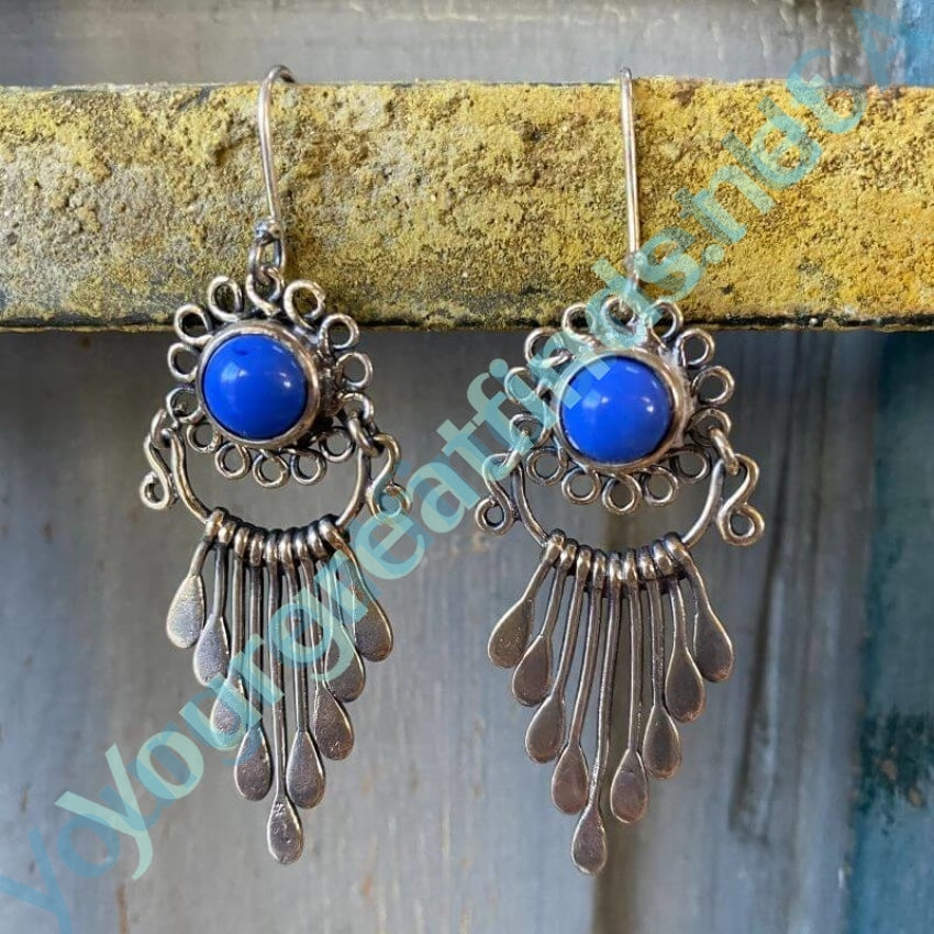 Boho Style Vintage Sterling Silver Pierced Earrings With Periwinkle Blue Glass Yourgreatfinds