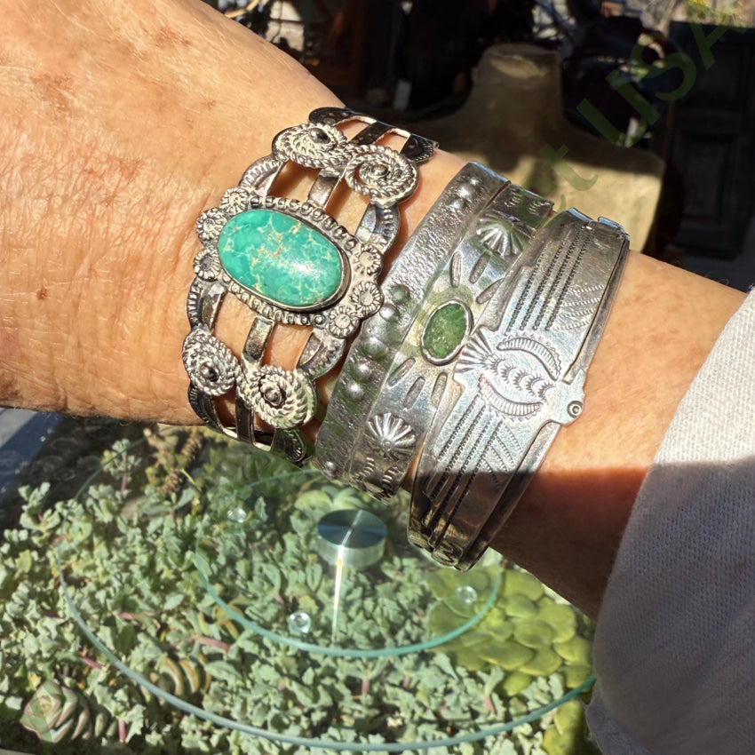 Bracelet Early Navajo Sterling Silver & Turquoise Cuff Fred Harvey bracelet