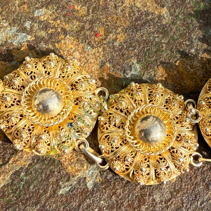 Bracelet Vintage Gold Washed Sterling Silver Cannetille Medallion bracelet