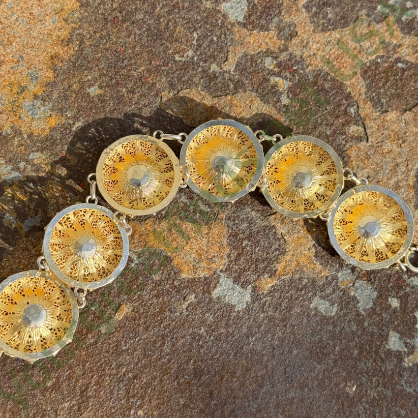 Bracelet Vintage Gold Washed Sterling Silver Cannetille Medallion bracelet