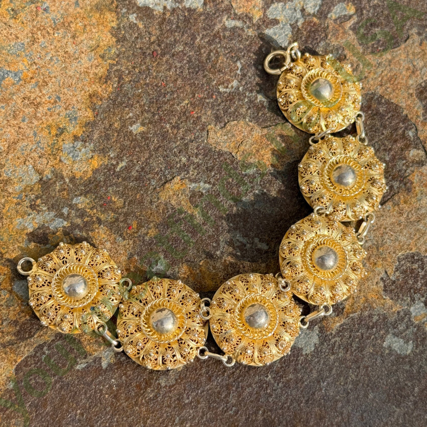 Bracelet Vintage Gold Washed Sterling Silver Cannetille Medallion bracelet