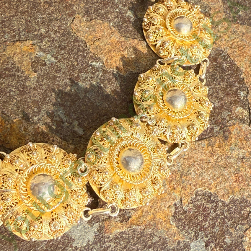 Bracelet Vintage Gold Washed Sterling Silver Cannetille Medallion bracelet