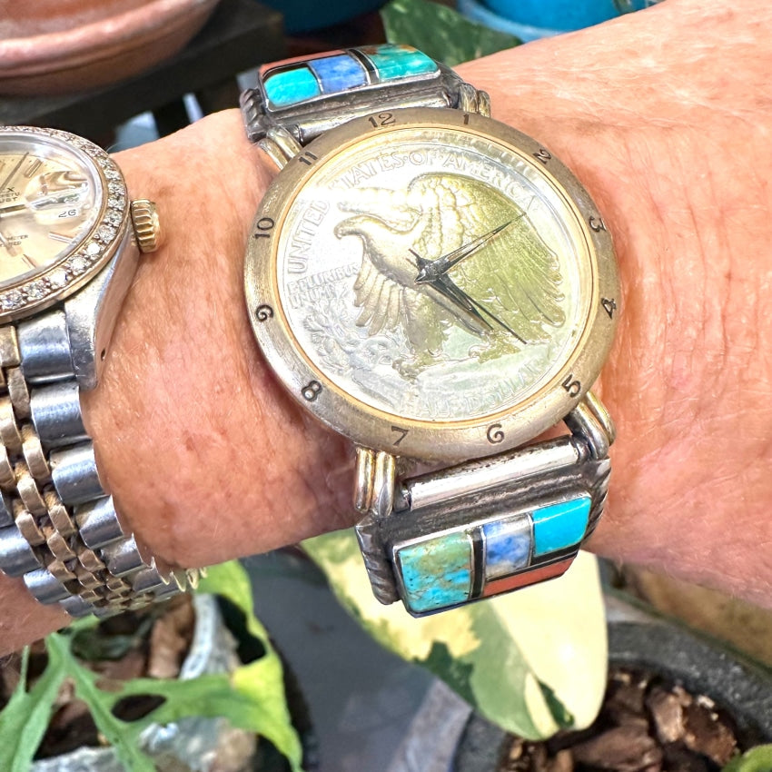 Britannia Gold Plated Walking Liberty Half Dollar Quartz Watch