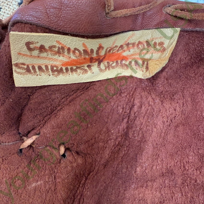 Brown Leather Halter Top Wooden Beads & Feathers Sunburst Originals halter top