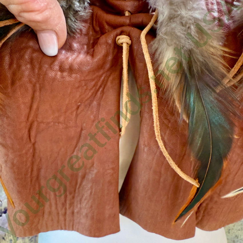 Brown Leather Halter Top Wooden Beads & Feathers Sunburst Originals halter top
