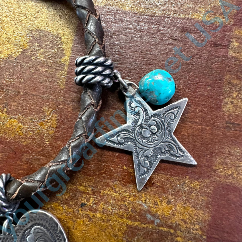 Brown Leather Sterling Silver & Turquoise Charm Bracelet Carolyn Pollack Relios Bracelet