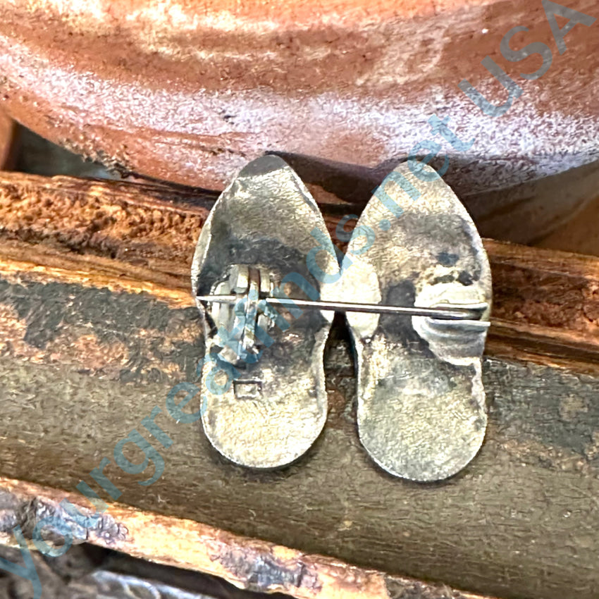 C. 1920 Handmade Sterling Silver Chanclas Pin Blue Glass
