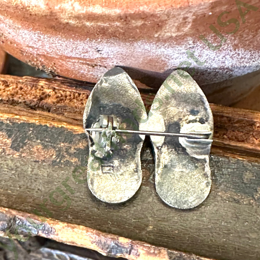 C. 1920 Handmade Sterling Silver Chanclas Pin Blue Glass