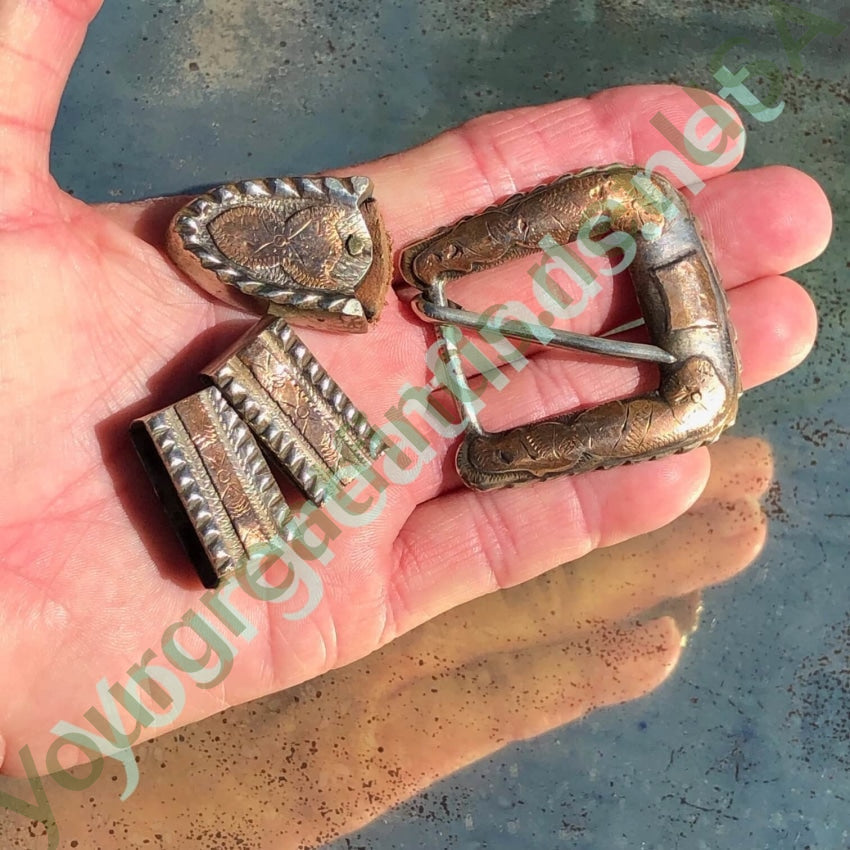 C. 1940 Mexican Ranger Buckle 4 Pc Set Sterling Rose Gold Yourgreatfinds