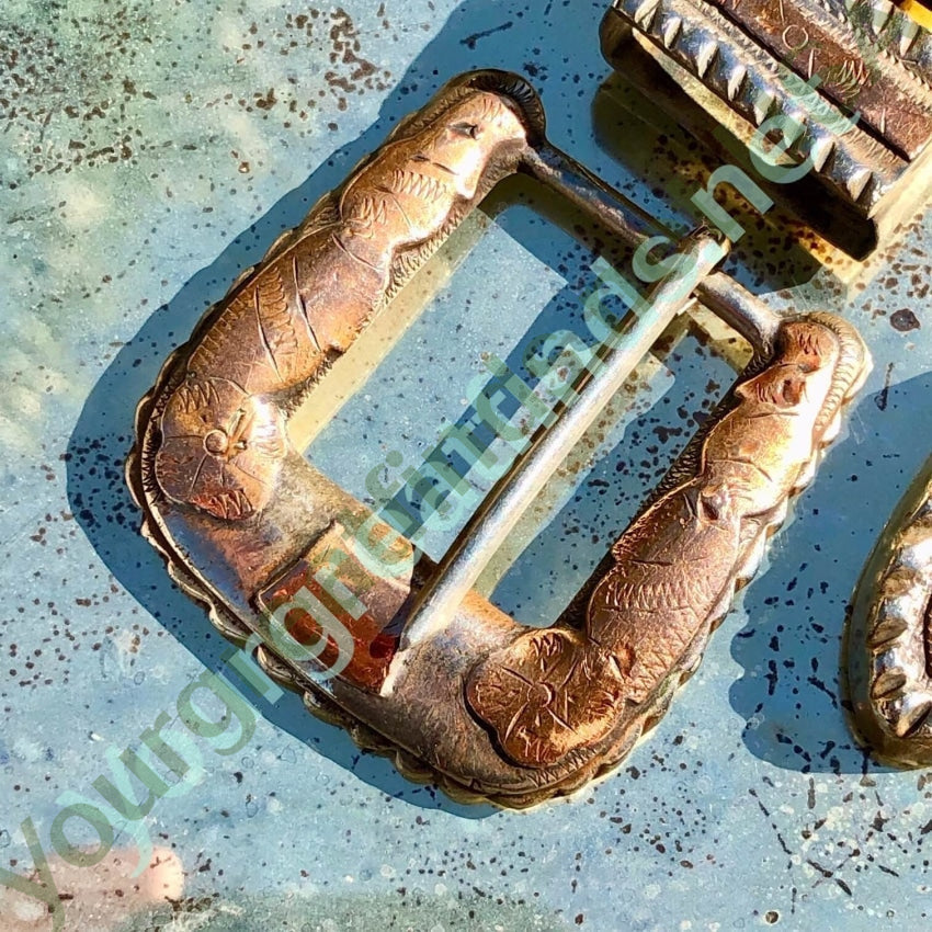 C. 1940 Mexican Ranger Buckle 4 Pc Set Sterling Rose Gold Yourgreatfinds