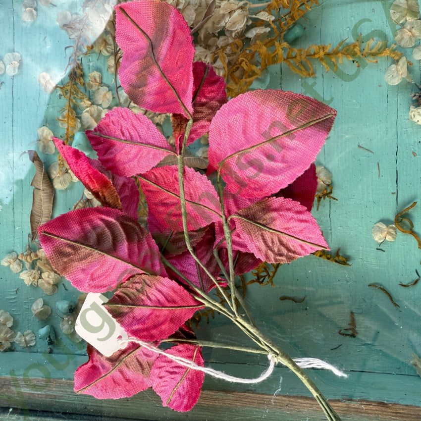 C. 1940 Ombre Pink and Green Velvet Milinery Leaf Spray