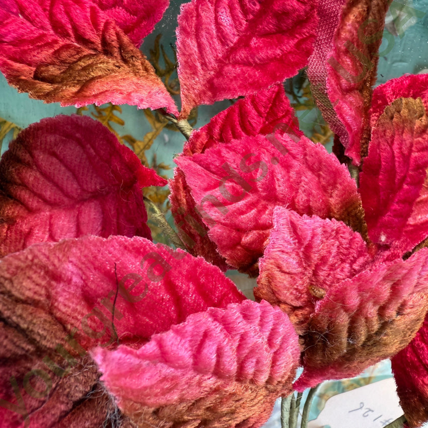 C. 1940 Ombre Pink and Green Velvet Milinery Leaf Spray