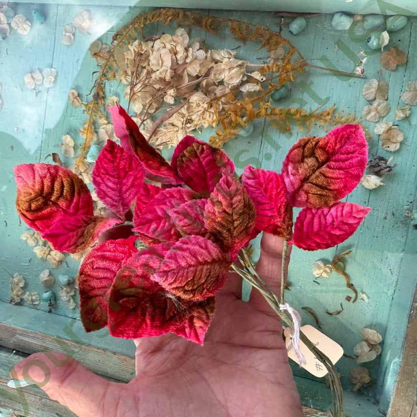 C. 1940 Ombre Pink and Green Velvet Milinery Leaf Spray