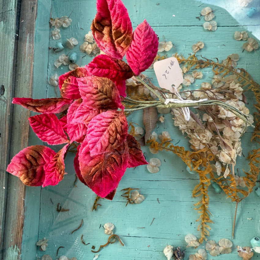 C. 1940 Ombre Pink and Green Velvet Milinery Leaf Spray