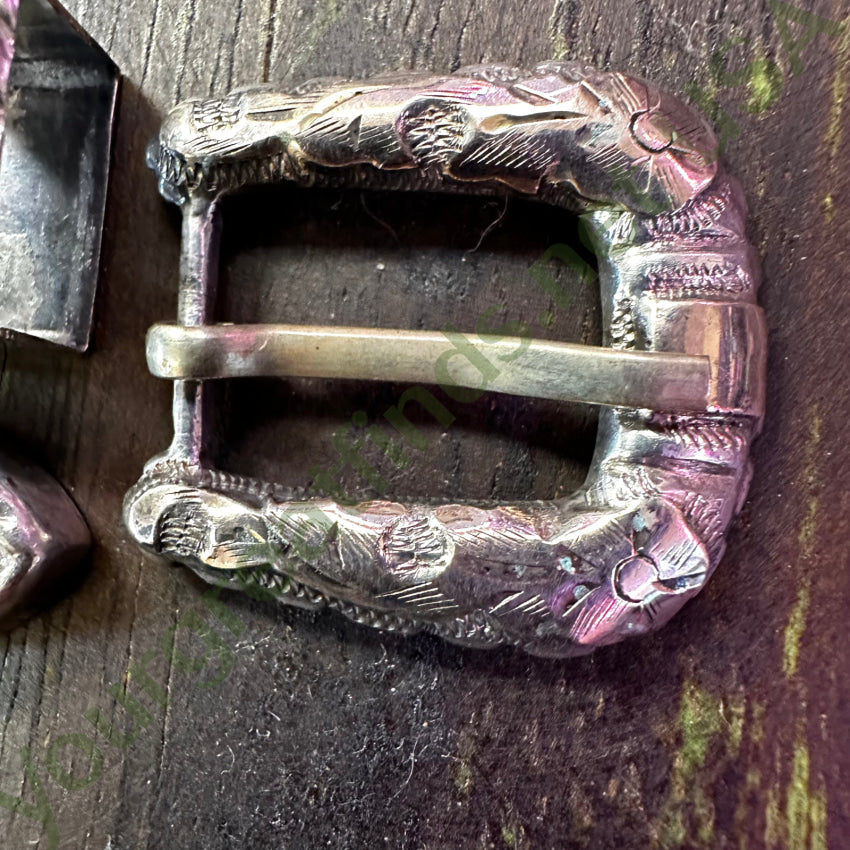 C. 1950S Mexican Ranger Buckle 4 Pc Set Sterling Gold Belt Buckles