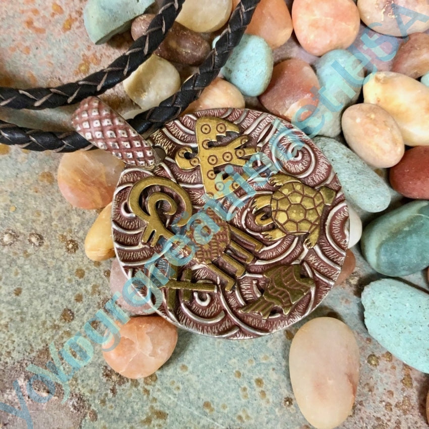 Carolyn Pollack Relios Double Sided Sterling Silver Brass Pendant On Leather Yourgreatfinds