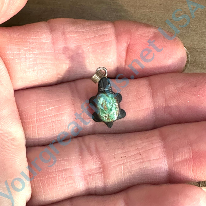 Carved Jet & Green Variscite Desert Tortoise Tiny Pendant