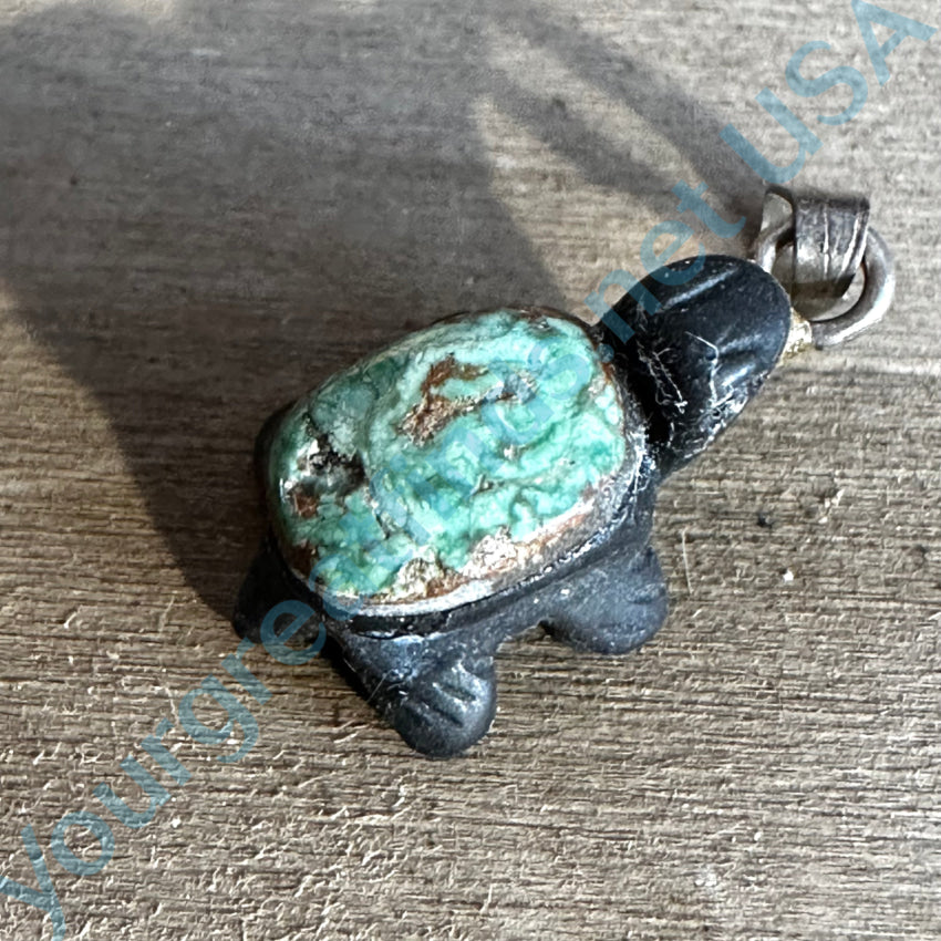 Carved Jet & Green Variscite Desert Tortoise Tiny Pendant