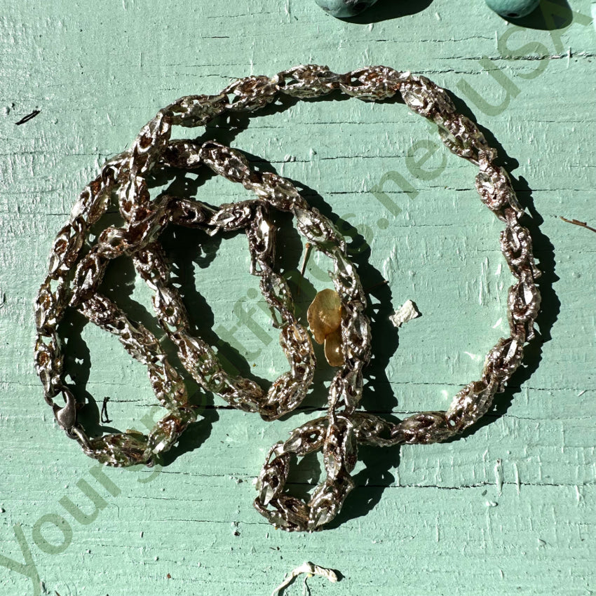 Cast Fancy Cage Link Chain Necklace Sterling Silver Vintage Apparel & Accessories